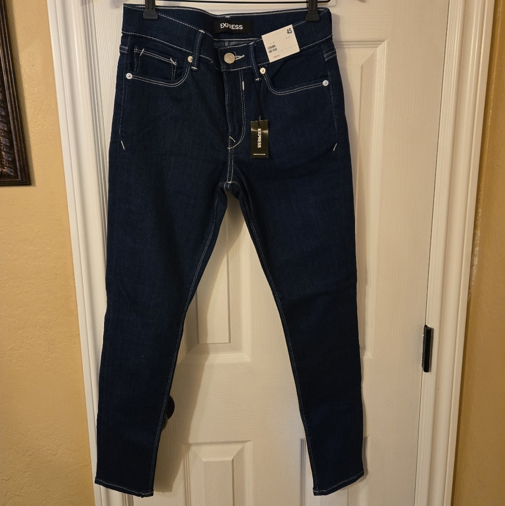 Express Dark Blue Women Jeans 4 Short Mid Rise